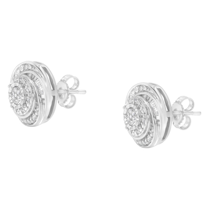 1/4 Ct. T.W. Baguette and Round Diamond Swirl Love Knot Stud Earrings in Sterling Silver, photo 5