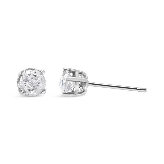 Aretes de botón clásicos de 4 garras con diamantes sal y pimienta talla redonda en plata de ley, foto 8