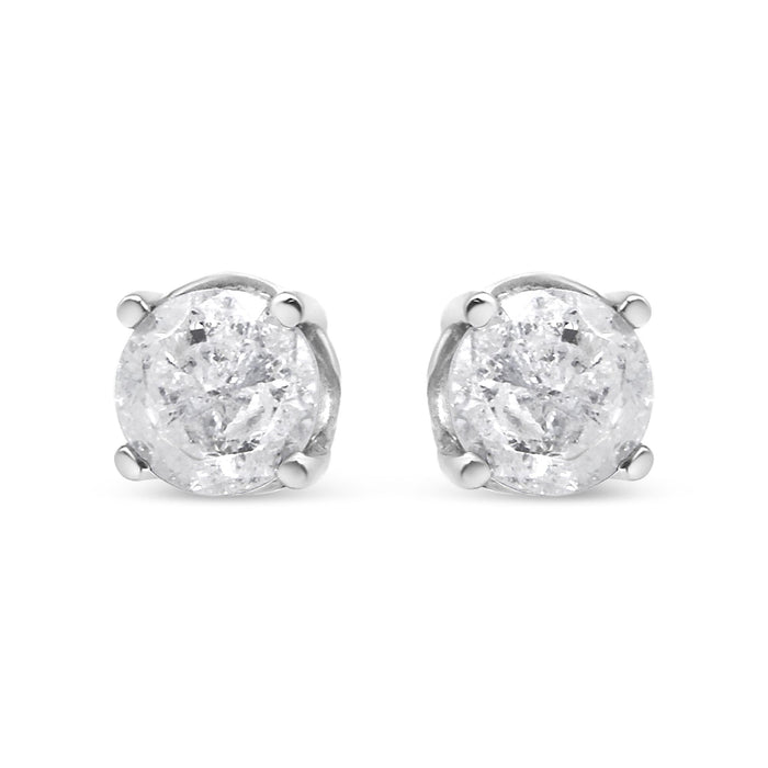 Aretes de botón clásicos de 4 garras con diamantes sal y pimienta talla redonda en plata de ley, foto 9