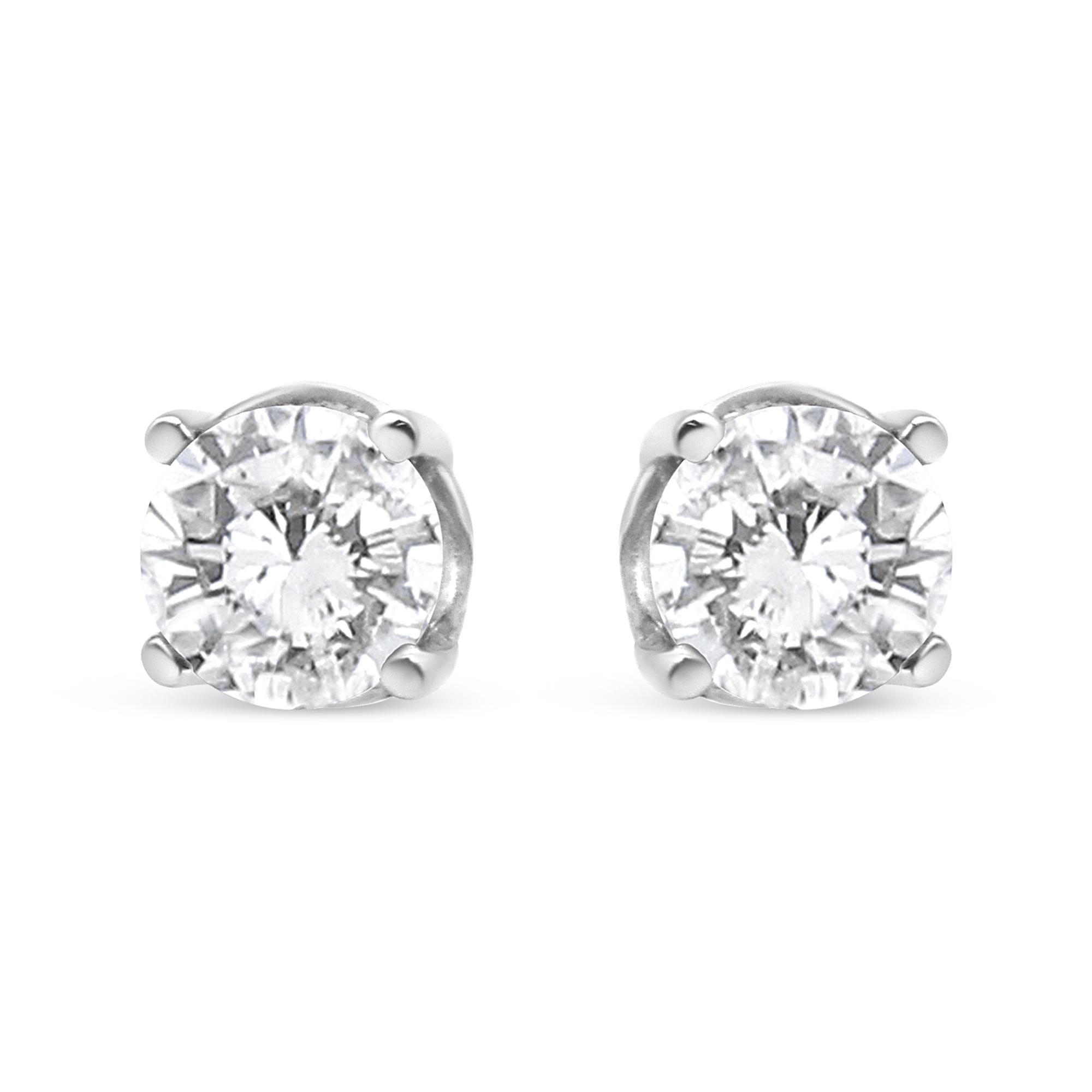 Aretes de botón clásicos de 4 garras con diamantes cultivados en laboratorio de 3/4 ct. p.t. en oro blanco de 14K, foto 1