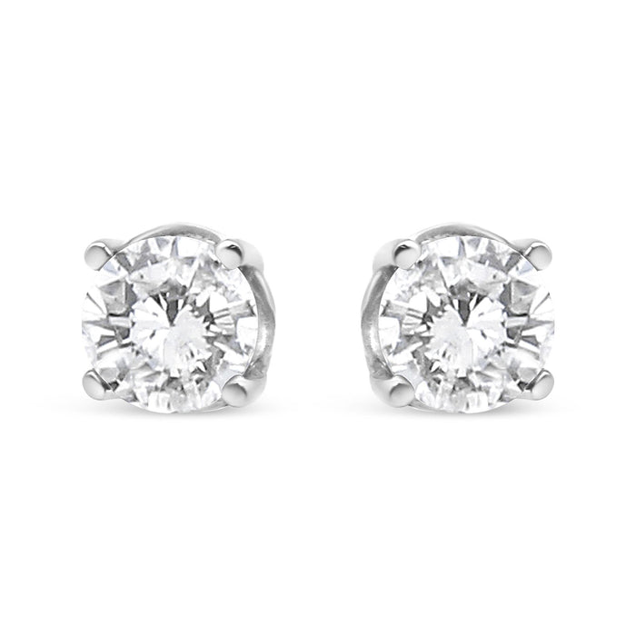 Aretes de botón clásicos de 4 garras con diamantes cultivados en laboratorio de 3/4 ct. p.t. en oro blanco de 14K, foto 1
