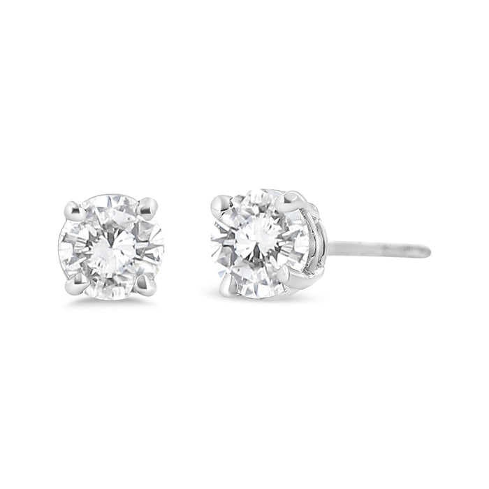 Aretes de botón clásicos de 4 garras con diamantes cultivados en laboratorio de 3/4 ct. p.t. en oro blanco de 14K, foto 2