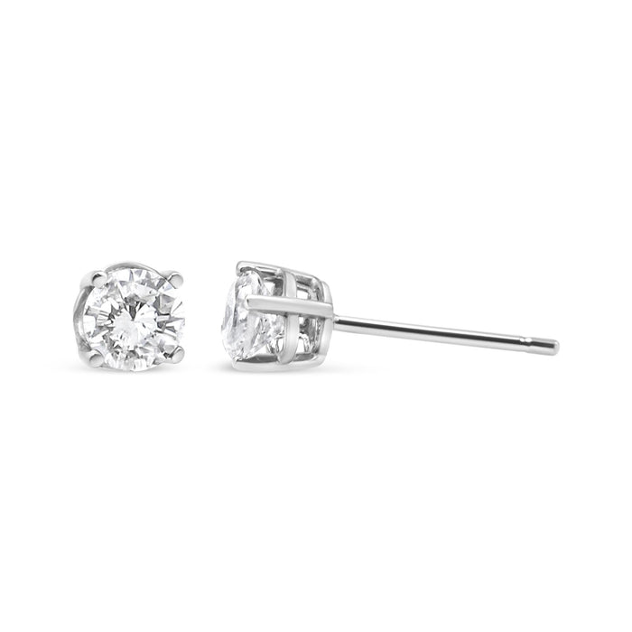 Aretes de botón clásicos de 4 garras con diamantes cultivados en laboratorio de 3/4 ct. p.t. en oro blanco de 14K, foto 4