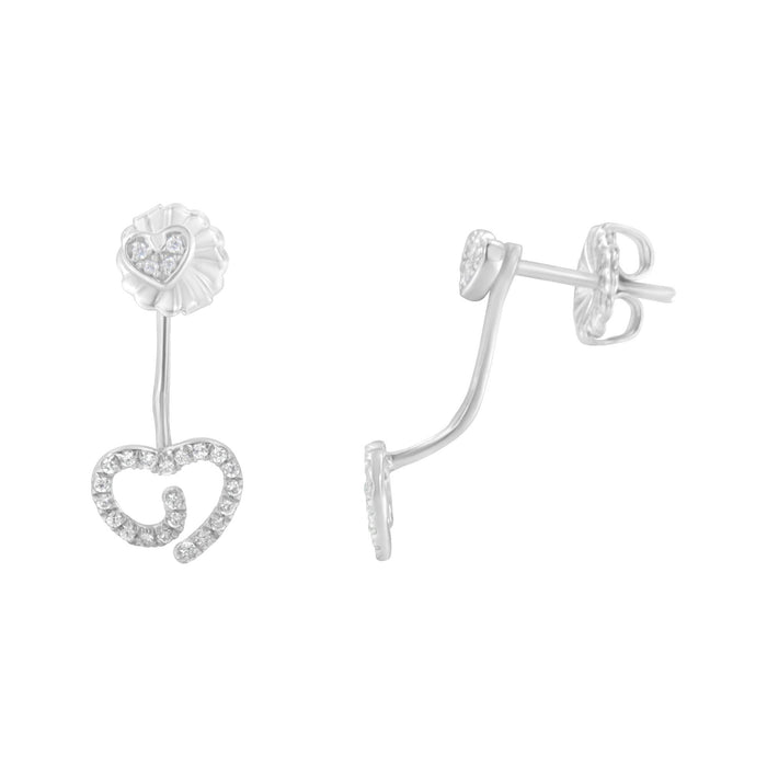 Aretes de frente y atrás de corazón con remolino y diamantes de 1/4 ct. p.t. en plata de ley, foto 2