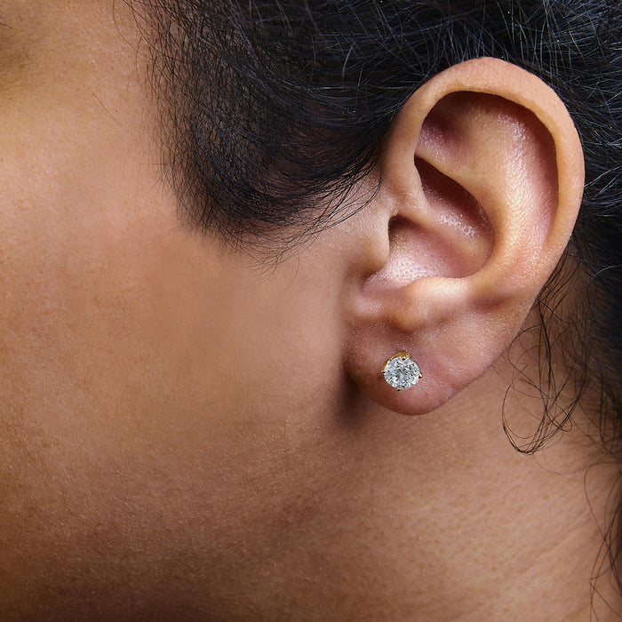 Round Lab-Grown Diamond Solitaire Stud Earrings with Screw Backs in 14K Gold