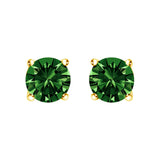Aretes de botón solitarios clásicos con diamantes verdes cultivados en laboratorio en oro de 14K
