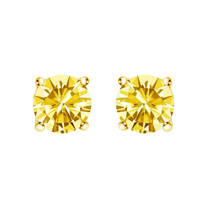 Lab-Grown Yellow Diamond Solitaire Stud Earrings in 14K Gold, photo 1