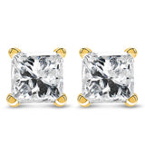 Aretes de botón solitarios con cierres de rosca y diamantes de talla princesa de 1/2 ct. p.t. en oro amarillo de 14K