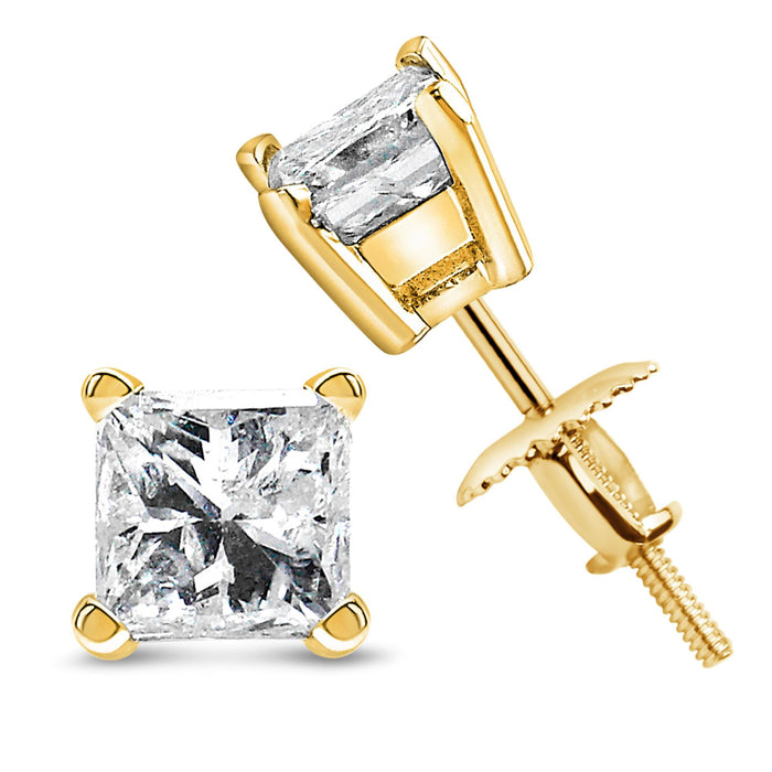 1/2 Ct. T.W. Princess-Cut Diamond Solitaire Stud Earrings with Screwbacks in 14K Yellow Gold, photo 4