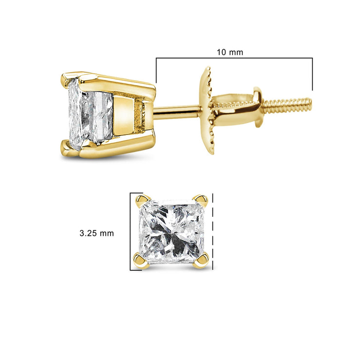 1/2 Ct. T.W. Princess-Cut Diamond Solitaire Stud Earrings with Screwbacks in 14K Yellow Gold, photo 5