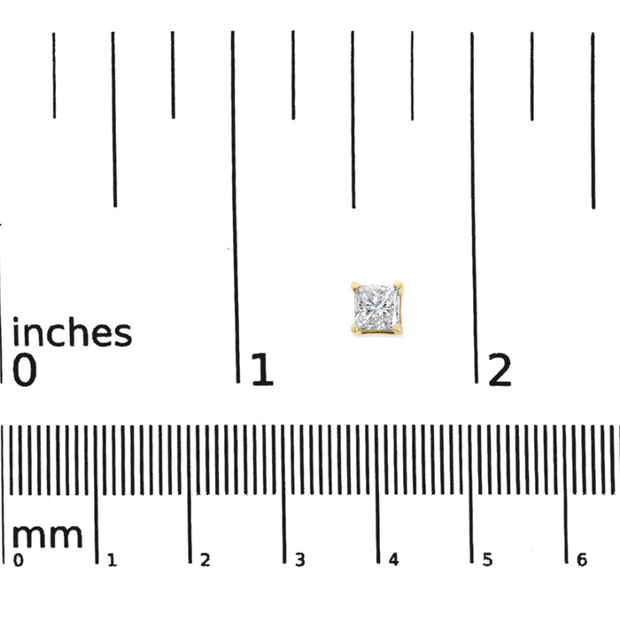 1/2 Ct. T.W. Princess-Cut Diamond Solitaire Stud Earrings with Screwbacks in 14K Yellow Gold, photo 6