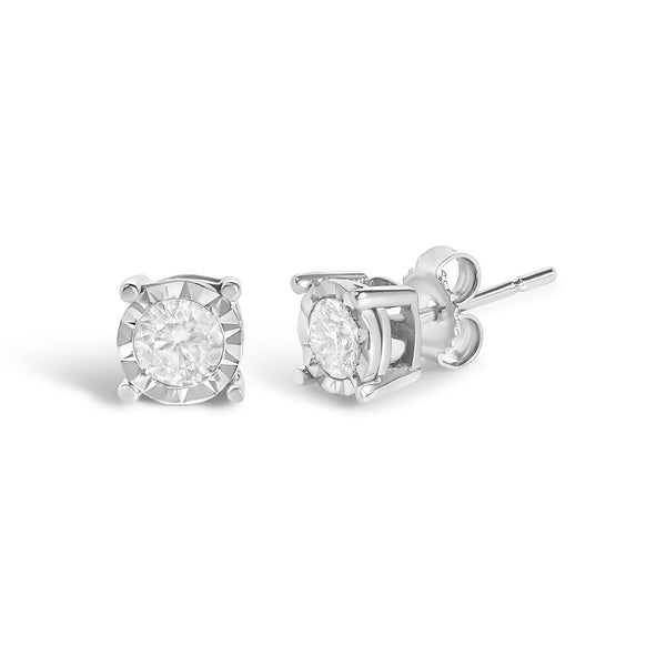 1/2 Ct. T.W. Near Colorless Round Brilliant-Cut Diamond Miracle-Set Stud Earrings in Sterling Silver, photo 2