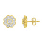Aretes de botón florales Miracle-Plate con diamantes de 1/6 ct. p.t. en plata de ley bañada en oro amarillo de 14K, foto 2