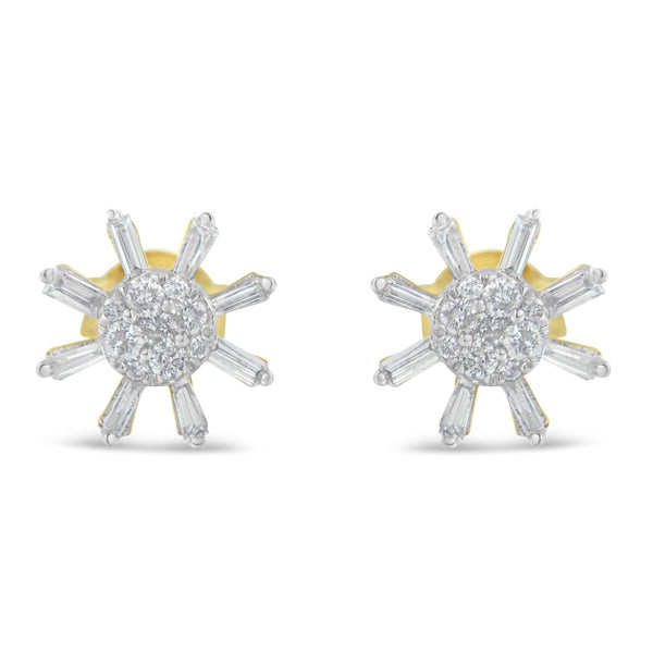 0.50 Ct. T.W. Round and Baguette Diamond Stud Earrings in 10K Yellow Gold, photo 1