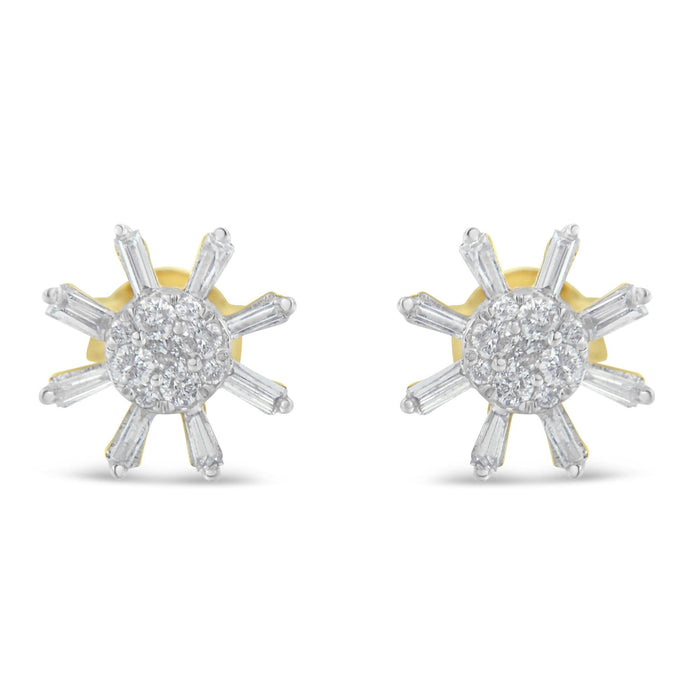 0.50 Ct. T.W. Round and Baguette Diamond Stud Earrings in 10K Yellow Gold, photo 1