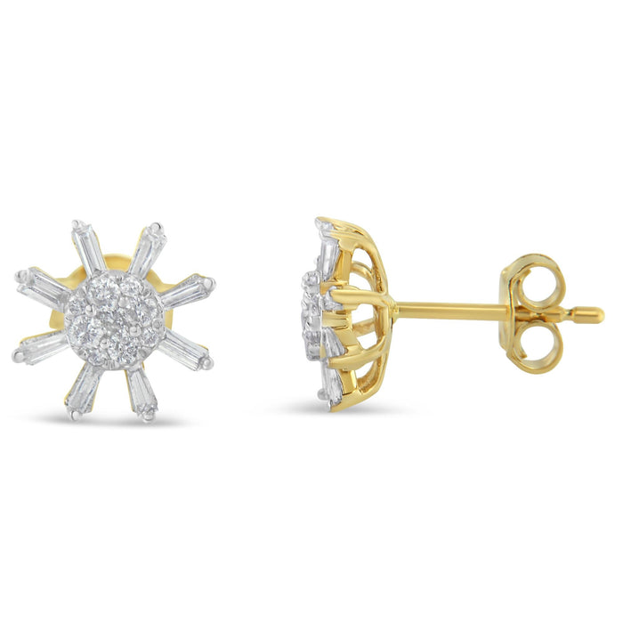 0.50 Ct. T.W. Round and Baguette Diamond Stud Earrings in 10K Yellow Gold, photo 2