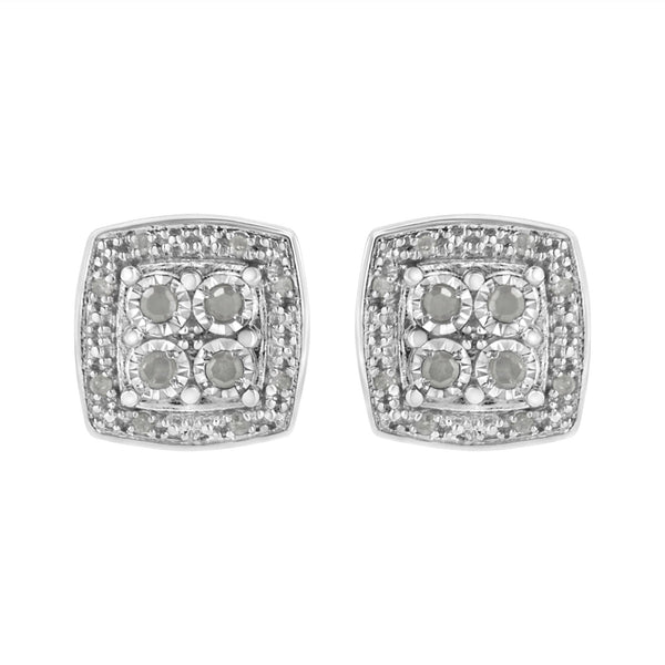 1/4 Ct. T.W. Round-Cut Diamond Square Shape Milgrain Stud Earrings in Sterling Silver, photo 1
