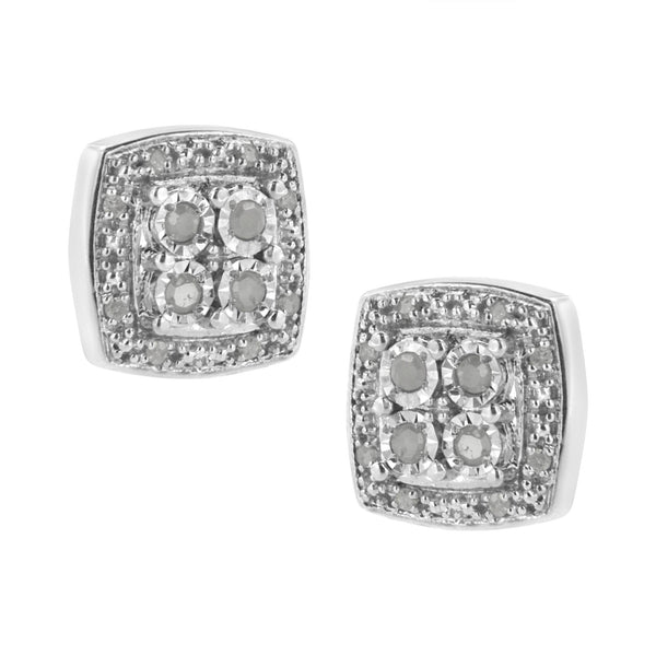 1/4 Ct. T.W. Round-Cut Diamond Square Shape Milgrain Stud Earrings in Sterling Silver, photo 2