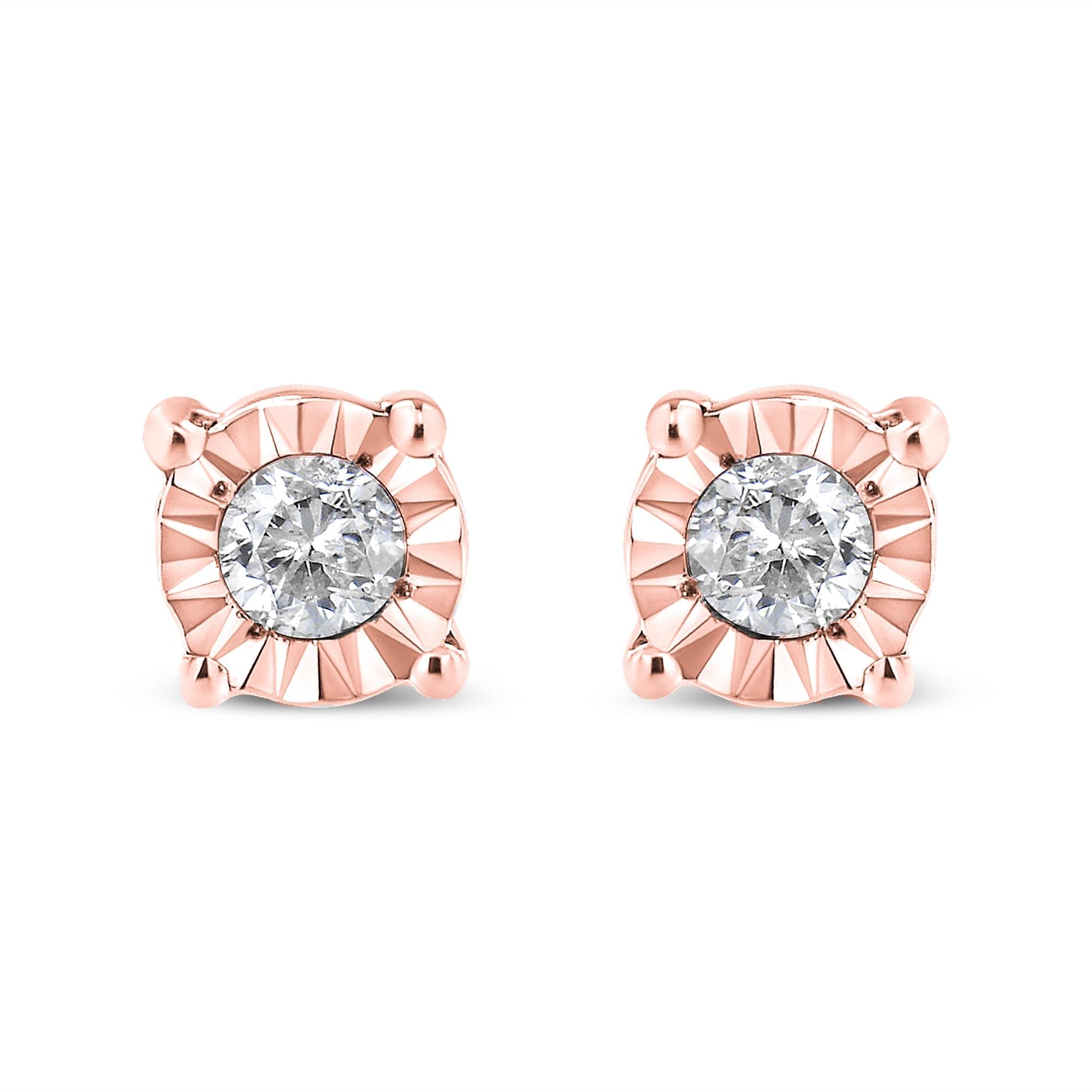 Aretes de botón Miracle-Set con diamantes redondos de 1/10 ct. p.t. en plata de ley, foto 2