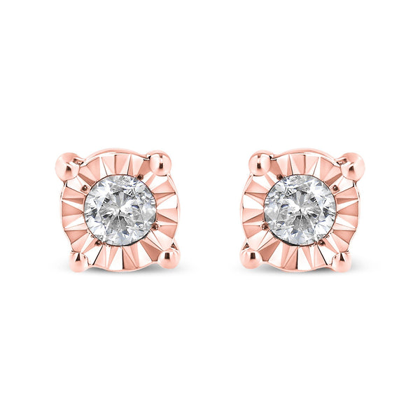 Aretes de botón Miracle-Set con diamantes redondos de 1/10 ct. p.t. en plata de ley, foto 2