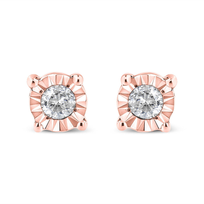Aretes de botón Miracle-Set con diamantes redondos de 1/10 ct. p.t. en plata de ley, foto 2