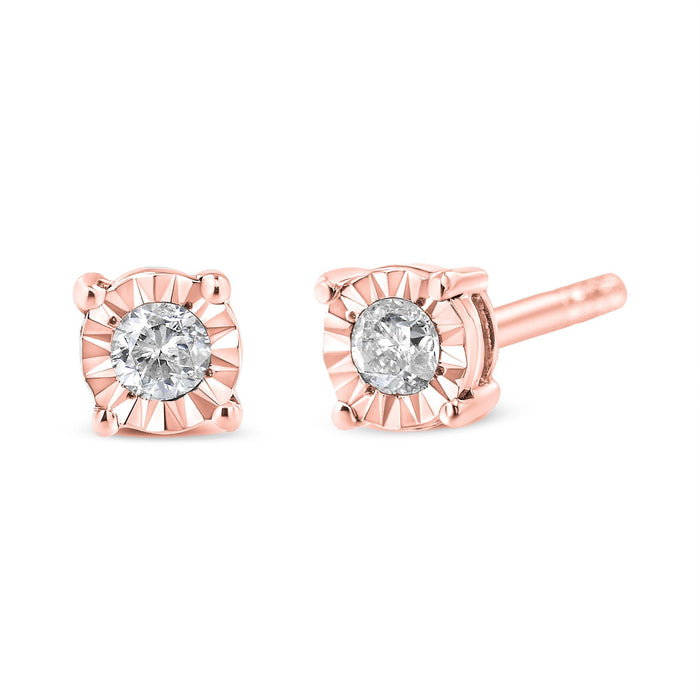 Aretes de botón Miracle-Set con diamantes redondos de 1/10 ct. p.t. en plata de ley, foto 5