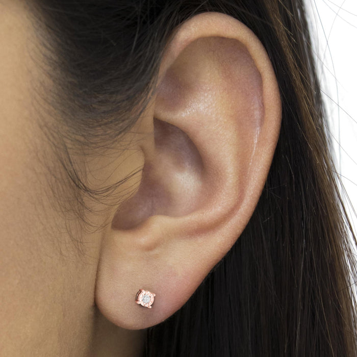Aretes de botón Miracle-Set con diamantes redondos de 1/10 ct. p.t. en plata de ley, foto 8