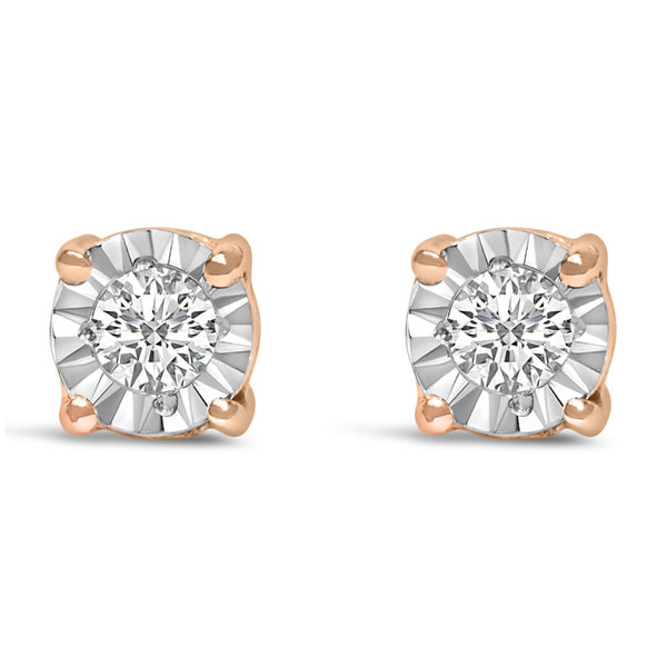 Aretes de botón Miracle-Set con diamantes redondos cultivados en laboratorio de 1/10 ct. p.t. en plata de ley, foto 1