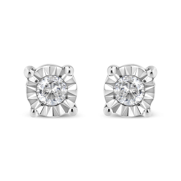 Aretes de botón Miracle-Set con diamantes redondos de 1/10 ct. p.t. en plata de ley, foto 1