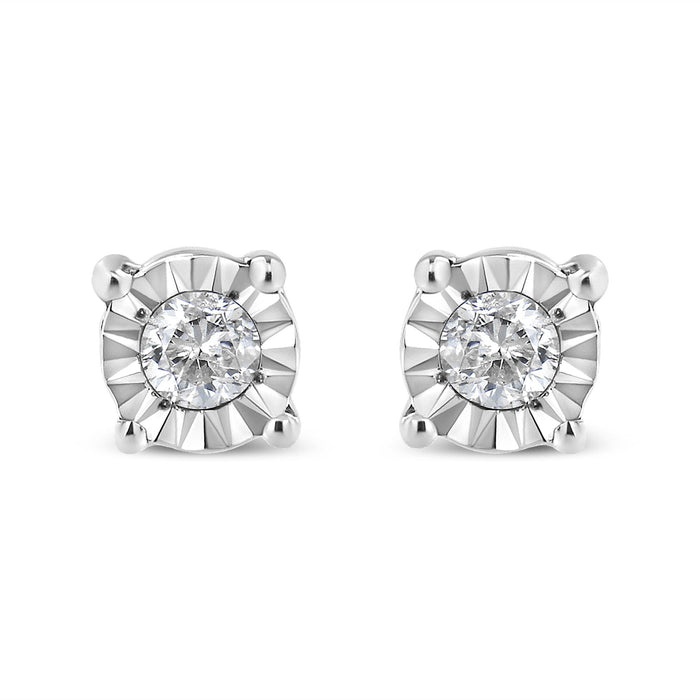 Aretes de botón Miracle-Set con diamantes redondos de 1/10 ct. p.t. en plata de ley, foto 1