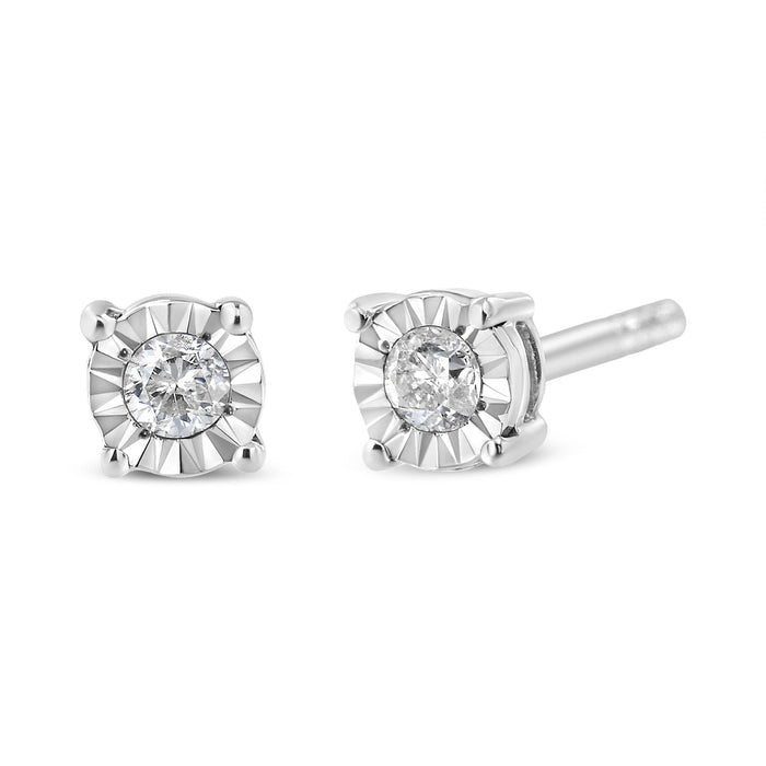 Aretes de botón Miracle-Set con diamantes redondos de 1/10 ct. p.t. en plata de ley, foto 4