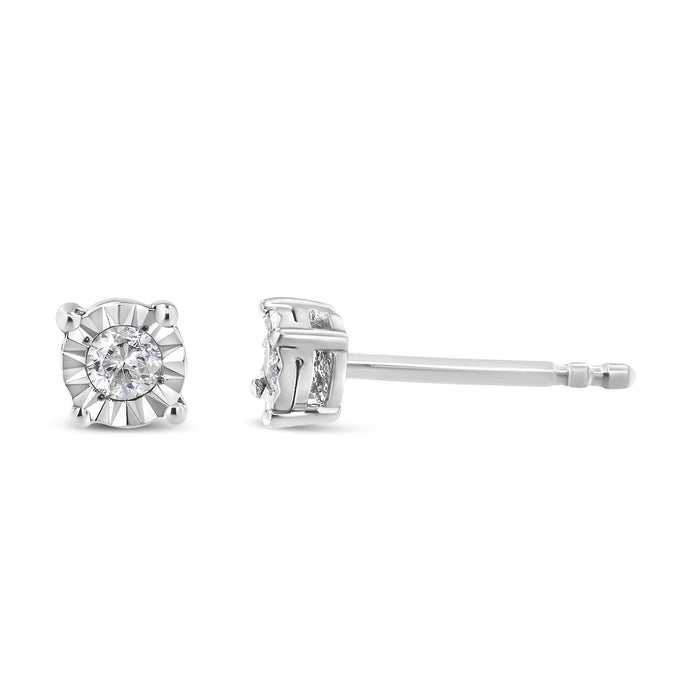 Aretes de botón Miracle-Set con diamantes redondos de 1/10 ct. p.t. en plata de ley, foto 10