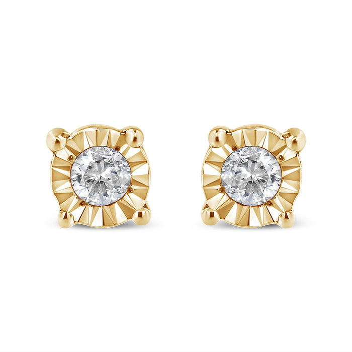 Aretes de botón Miracle-Set con diamantes redondos de 1/10 ct. p.t. en plata de ley, foto 3