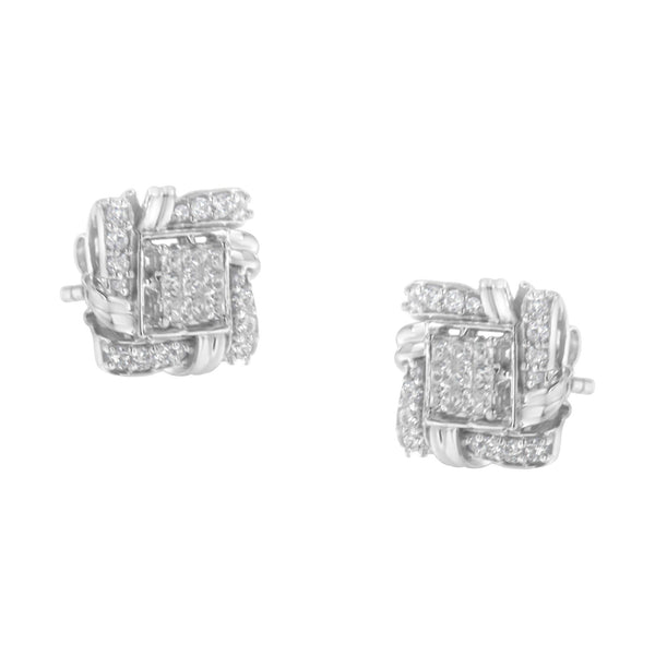 Aretes de botón con diamantes redondos de 1/2 ct. p.t. en plata de ley, foto 1