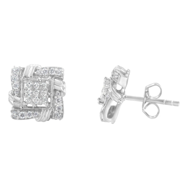 Aretes de botón con diamantes redondos de 1/2 ct. p.t. en plata de ley, foto 2