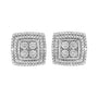 Diamond Accented Square-Shaped Milgrain Stud Earrings in Sterling Silver, photo 3
