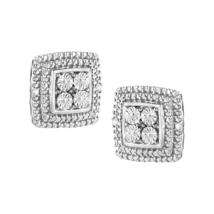 Diamond Accented Square-Shaped Milgrain Stud Earrings in Sterling Silver, photo 7