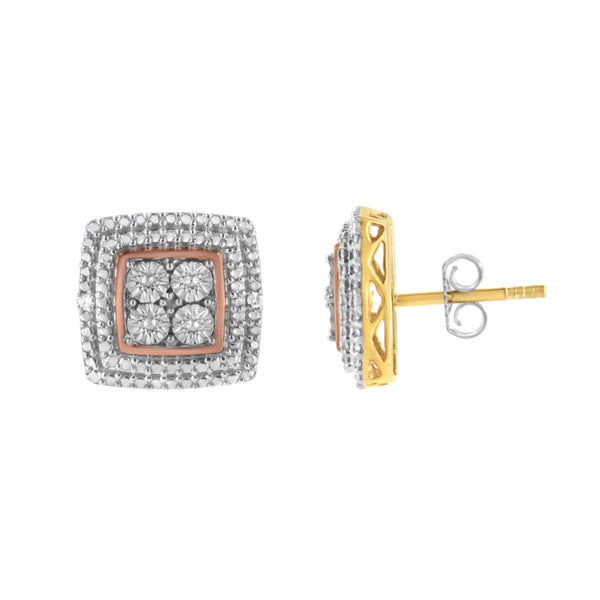 Diamond Accented Square-Shaped Milgrain Stud Earrings in Sterling Silver, photo 2