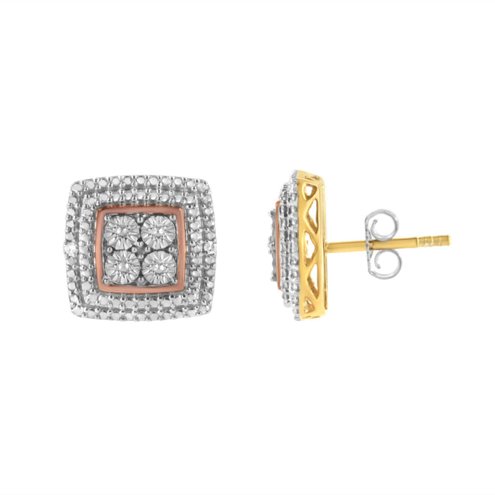 Diamond Accented Square-Shaped Milgrain Stud Earrings in Sterling Silver, photo 2