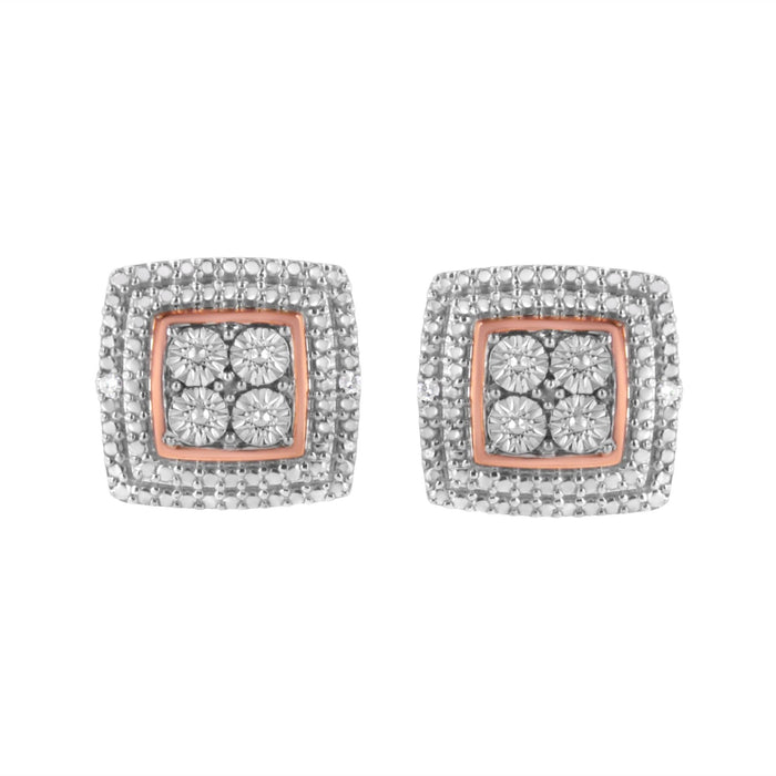 Diamond Accented Square-Shaped Milgrain Stud Earrings in Sterling Silver, photo 4