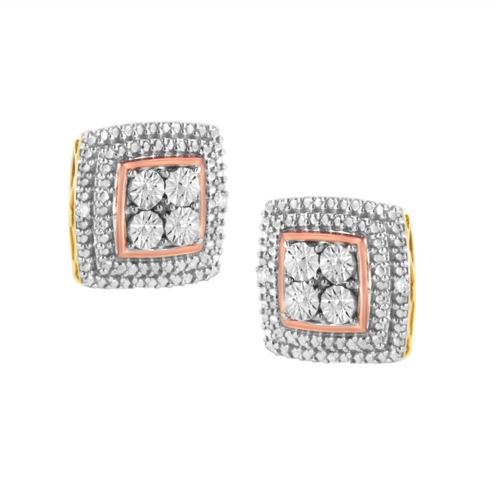 Diamond Accented Square-Shaped Milgrain Stud Earrings in Sterling Silver, photo 8