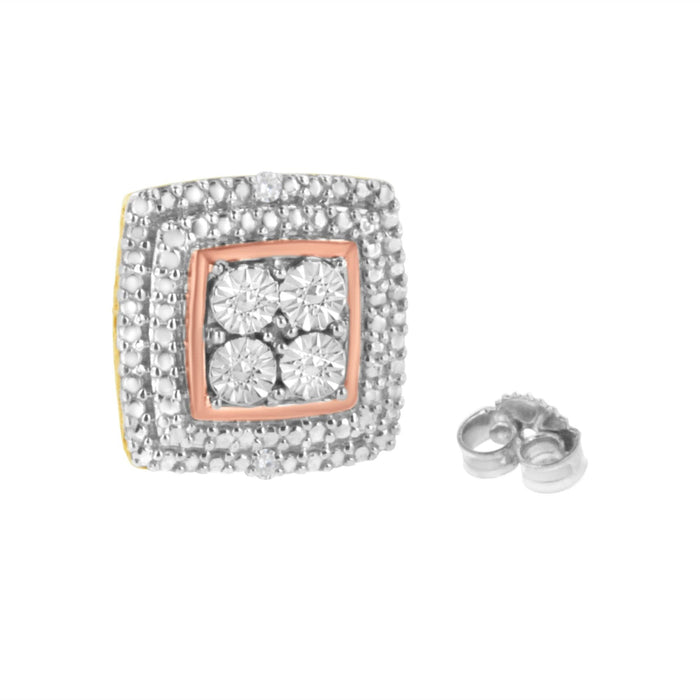 Diamond Accented Square-Shaped Milgrain Stud Earrings in Sterling Silver, photo 10