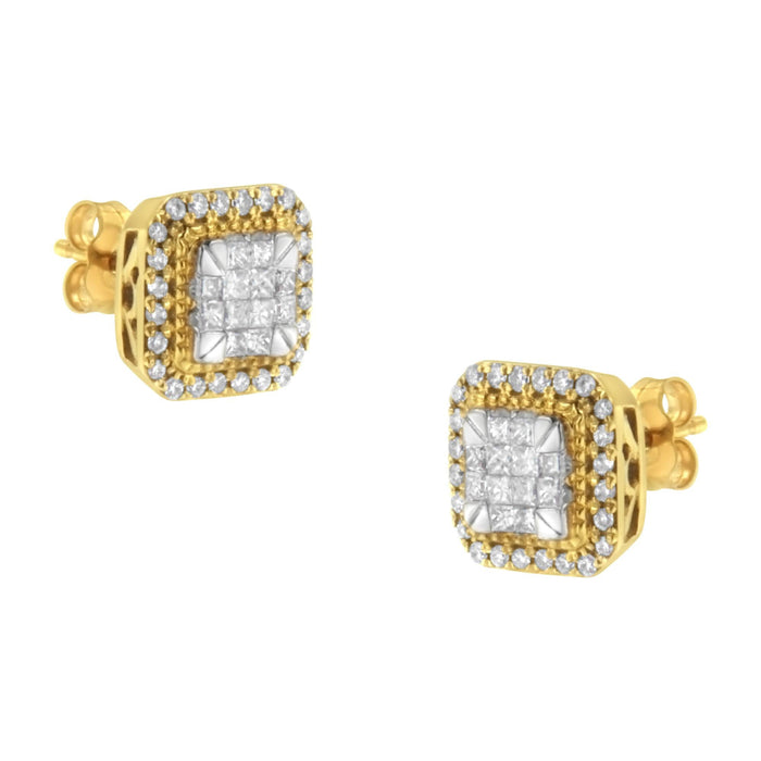 Aretes de botón con diamantes de 1/2 ct. p.t. en oro amarillo de 10K, foto 1