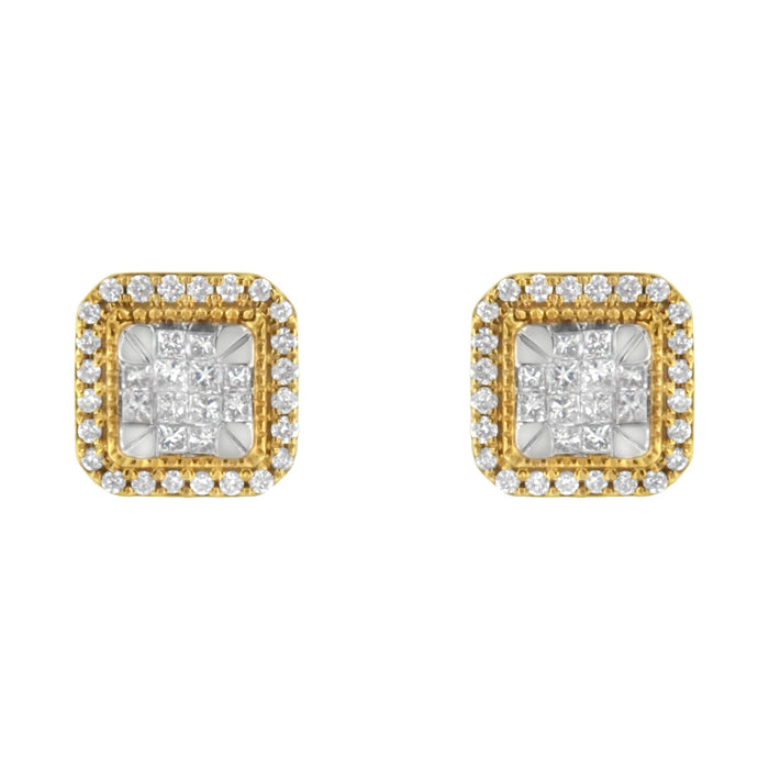 Aretes de botón con diamantes de 1/2 ct. p.t. en oro amarillo de 10K, foto 4