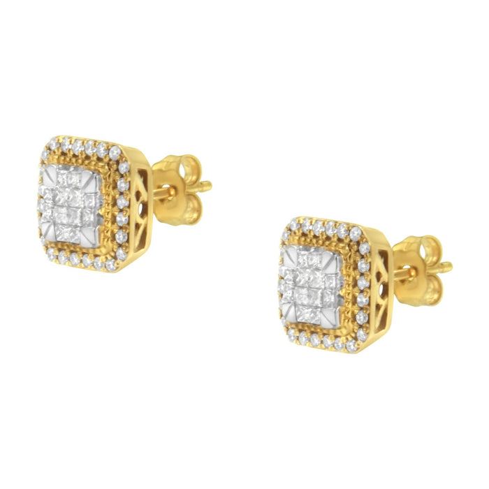 Aretes de botón con diamantes de 1/2 ct. p.t. en oro amarillo de 10K, foto 5