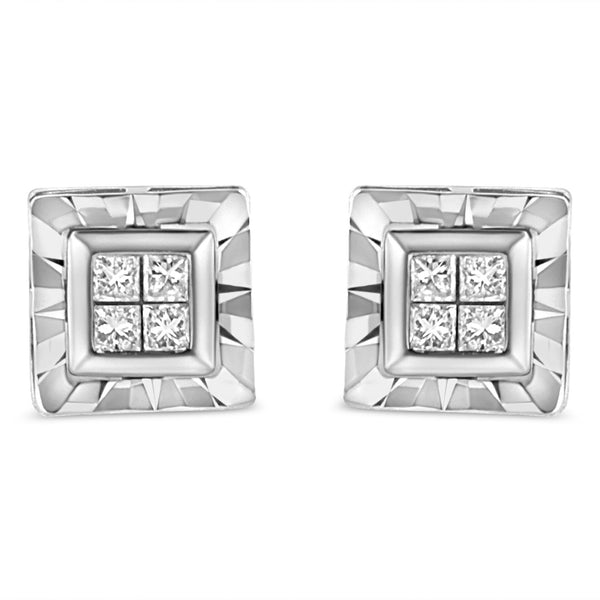 1/6 Ct. T.W. Invisible-Set Princess-Cut Diamond Quad Composite Stud Earrings in Sterling Silver, photo 1