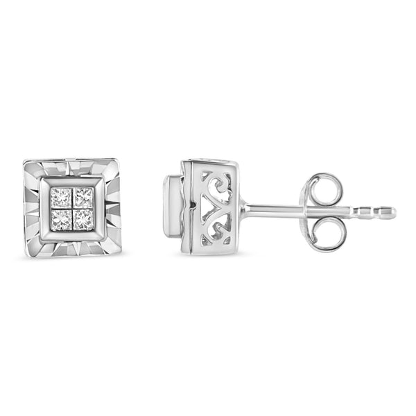 1/6 Ct. T.W. Invisible-Set Princess-Cut Diamond Quad Composite Stud Earrings in Sterling Silver, photo 2