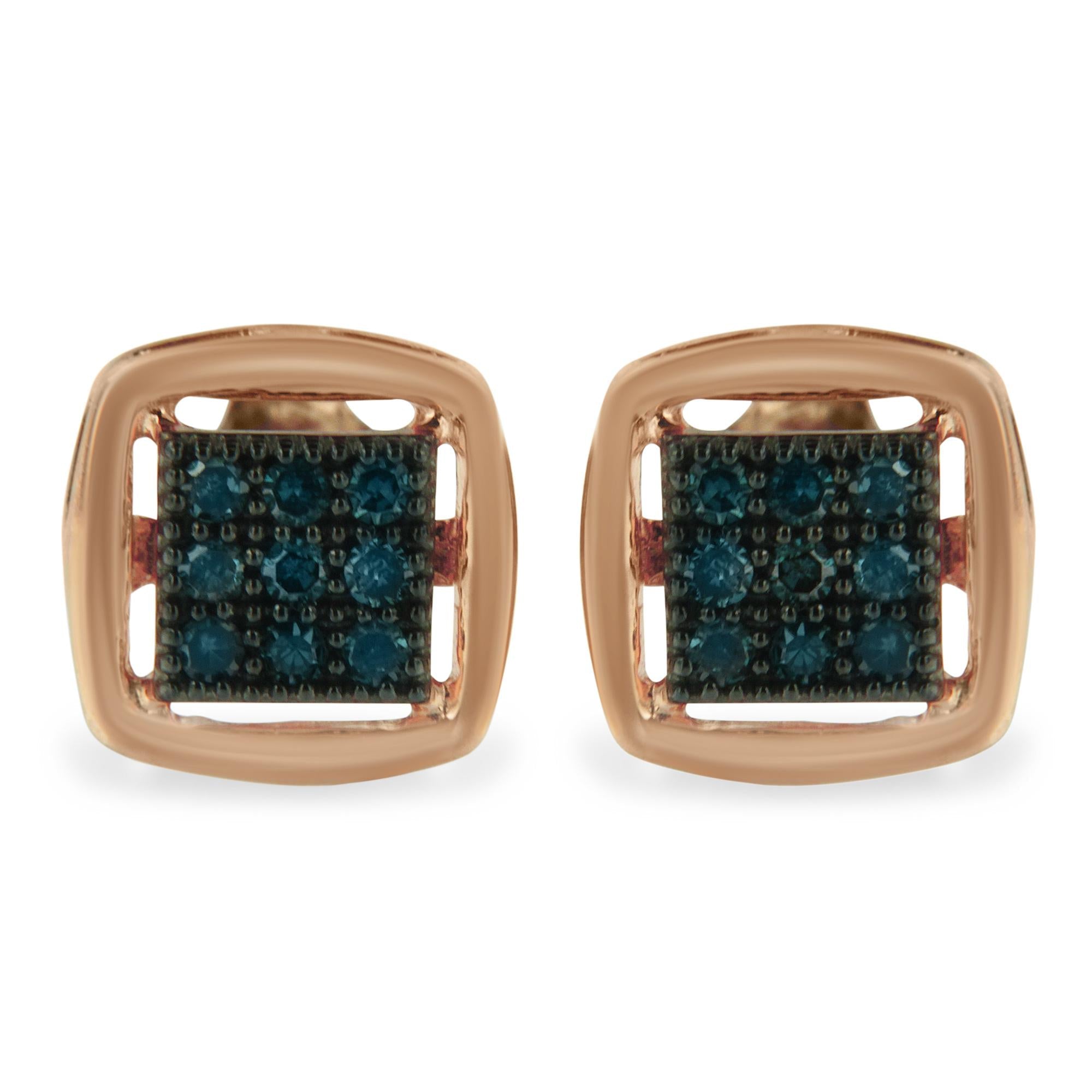 0.25 Ct. T.W. Rose-Cut Treated Blue Diamond Stud Earrings in Rose-Plated Sterling Silver, photo 1
