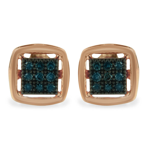 Aretes de botón con diamantes azules tratados de talla rosa de 0.25 ct. p.t. en plata de ley con baño rosa, foto 1