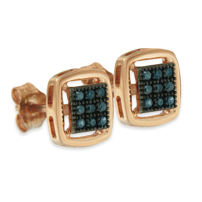0.25 Ct. T.W. Rose-Cut Treated Blue Diamond Stud Earrings in Rose-Plated Sterling Silver, photo 4